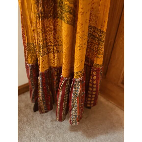 Neerus Marigold Boho Ethnic Embroidered Maxi Dress Large Preowned Rayon - Picture 5 of 9